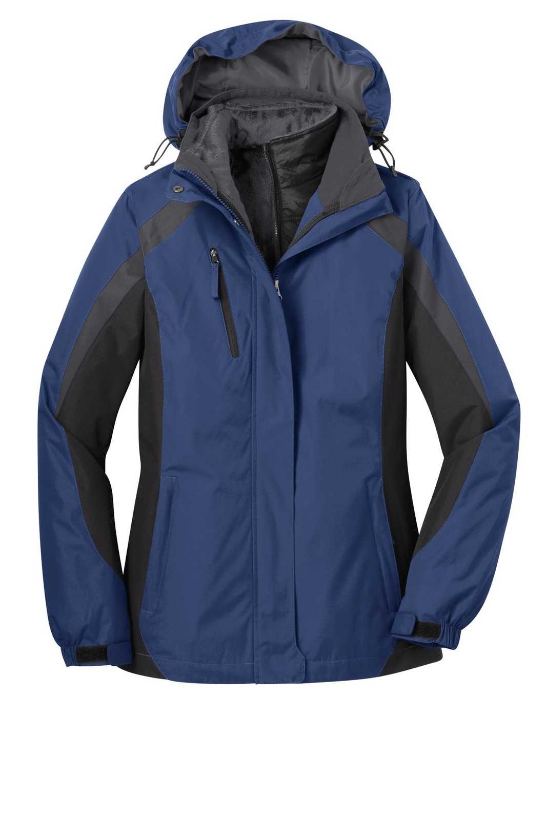 Port Authority L321 Ladies Colorblock 3-in-1 Jacket - Admiral Blue Black Magnet - HIT a Double - 5