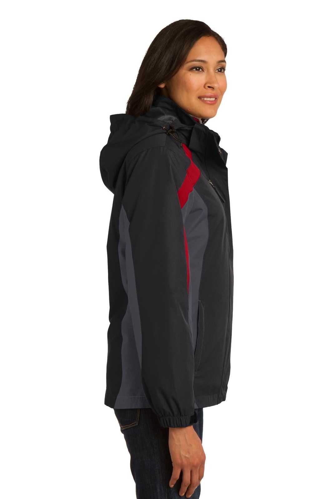 Port Authority L321 Ladies Colorblock 3-in-1 Jacket - Black Magnet Signal Red - HIT a Double - 3