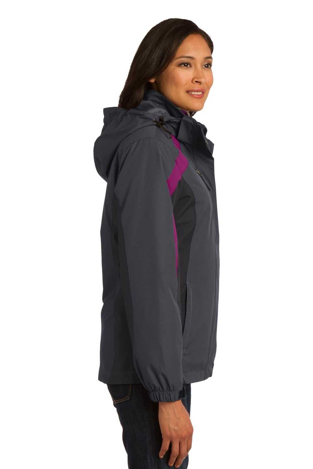 Port Authority L321 Ladies Colorblock 3-in-1 Jacket - Magnet Black Very Berry - HIT a Double - 3