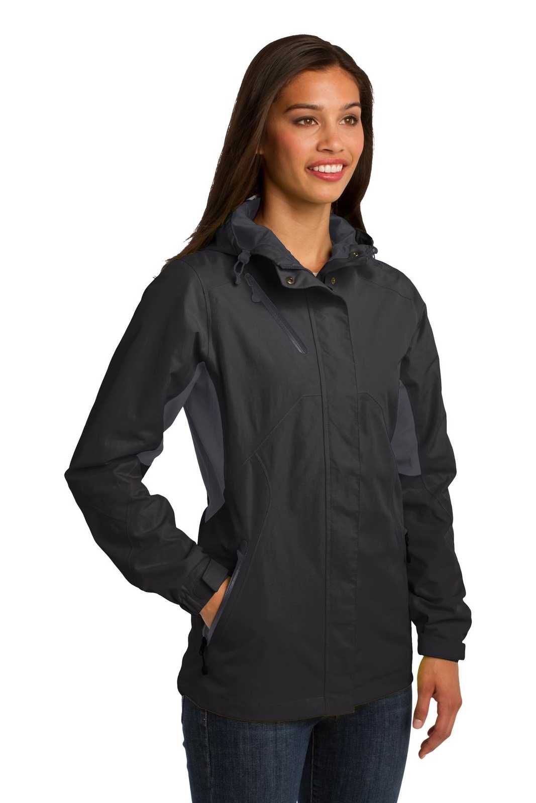 Port Authority L322 Ladies Cascade Waterproof Jacket - Black Magnet - HIT a Double - 4