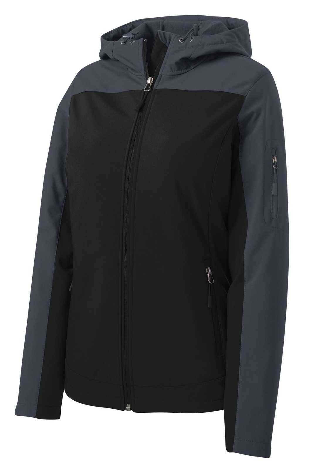 Port Authority L335 Ladies Hooded Core Soft Shell Jacket - Black Battleship Gray - HIT a Double - 5