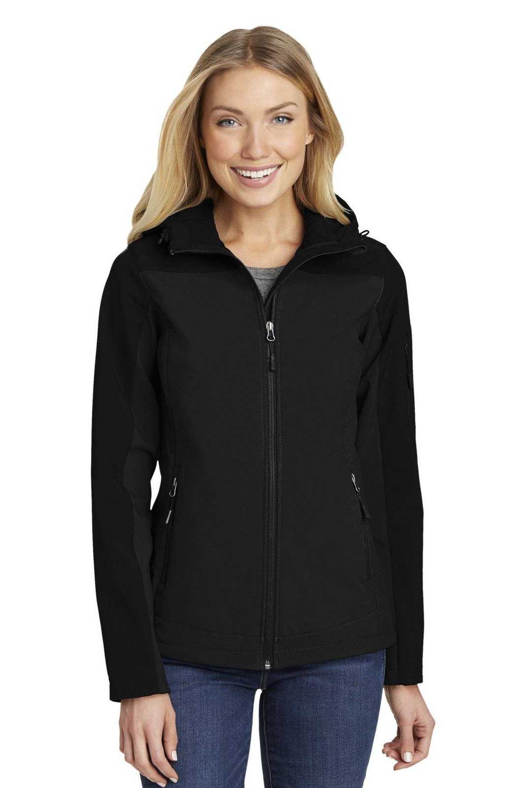 Port Authority L335 Ladies Hooded Core Soft Shell Jacket - Black - HIT a Double - 1