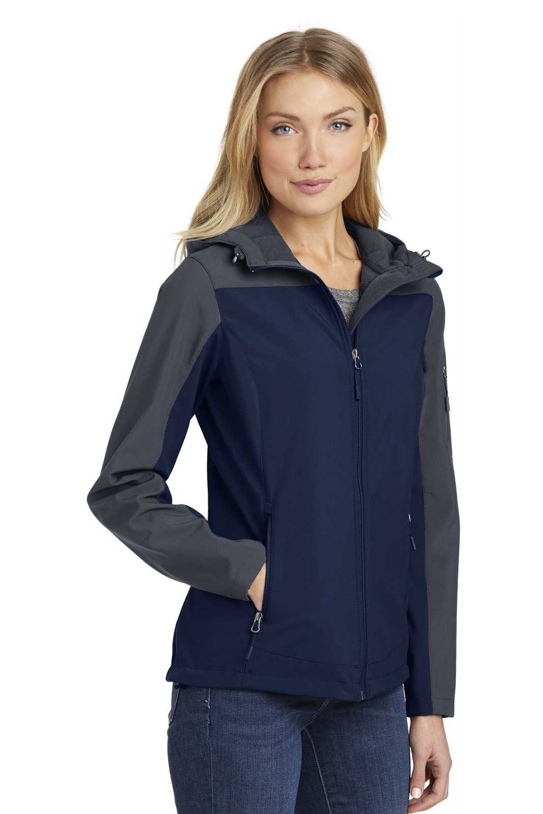 Port Authority L335 Ladies Hooded Core Soft Shell Jacket - Dress Blue Navy Battleship Gray - HIT a Double - 4