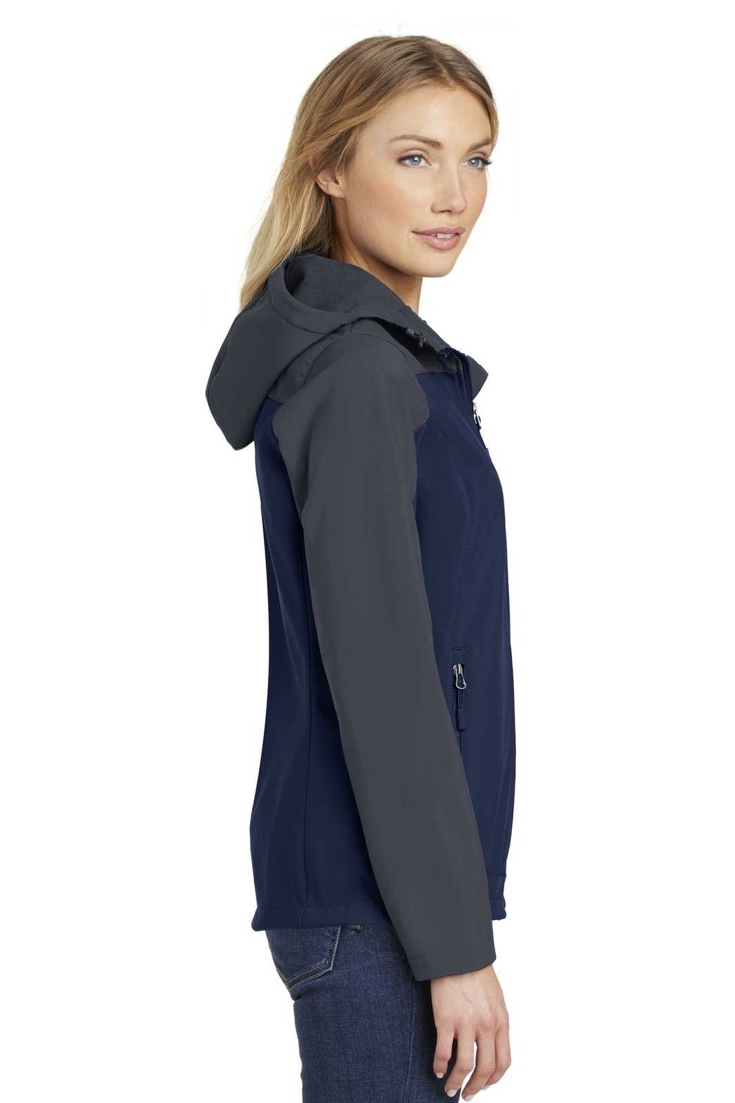 Port Authority L335 Ladies Hooded Core Soft Shell Jacket - Dress Blue Navy Battleship Gray - HIT a Double - 3