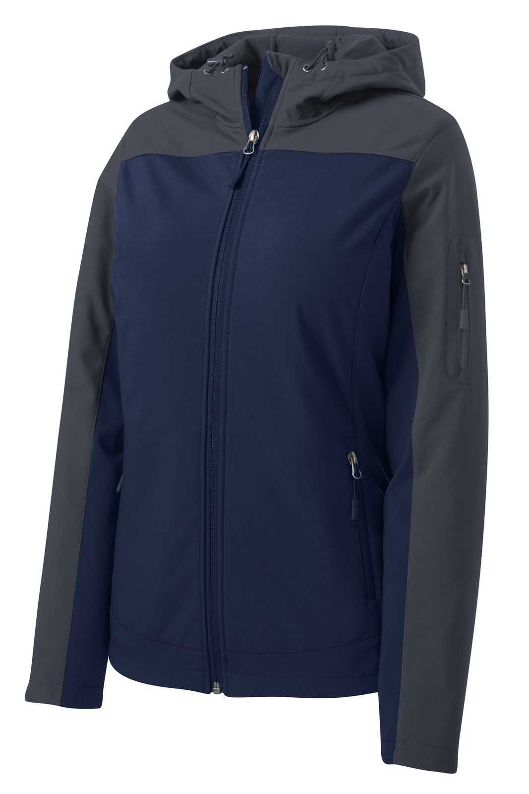 Port Authority L335 Ladies Hooded Core Soft Shell Jacket - Dress Blue Navy Battleship Gray - HIT a Double - 5
