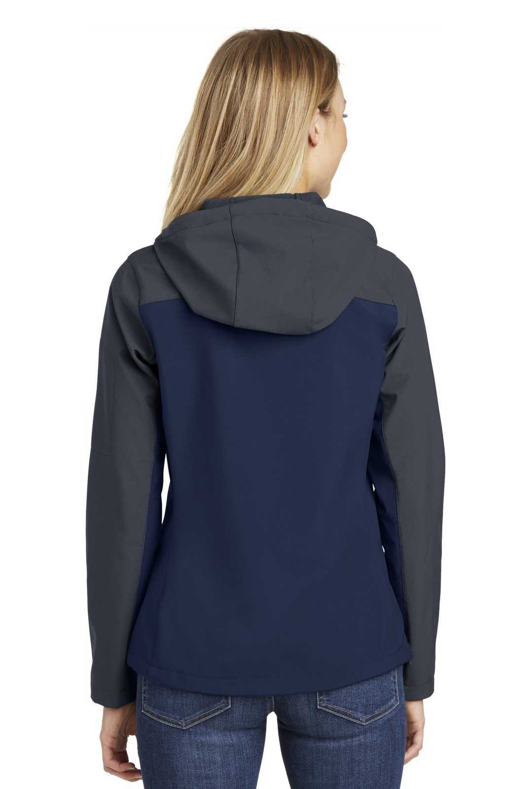 Port Authority L335 Ladies Hooded Core Soft Shell Jacket - Dress Blue Navy Battleship Gray - HIT a Double - 2