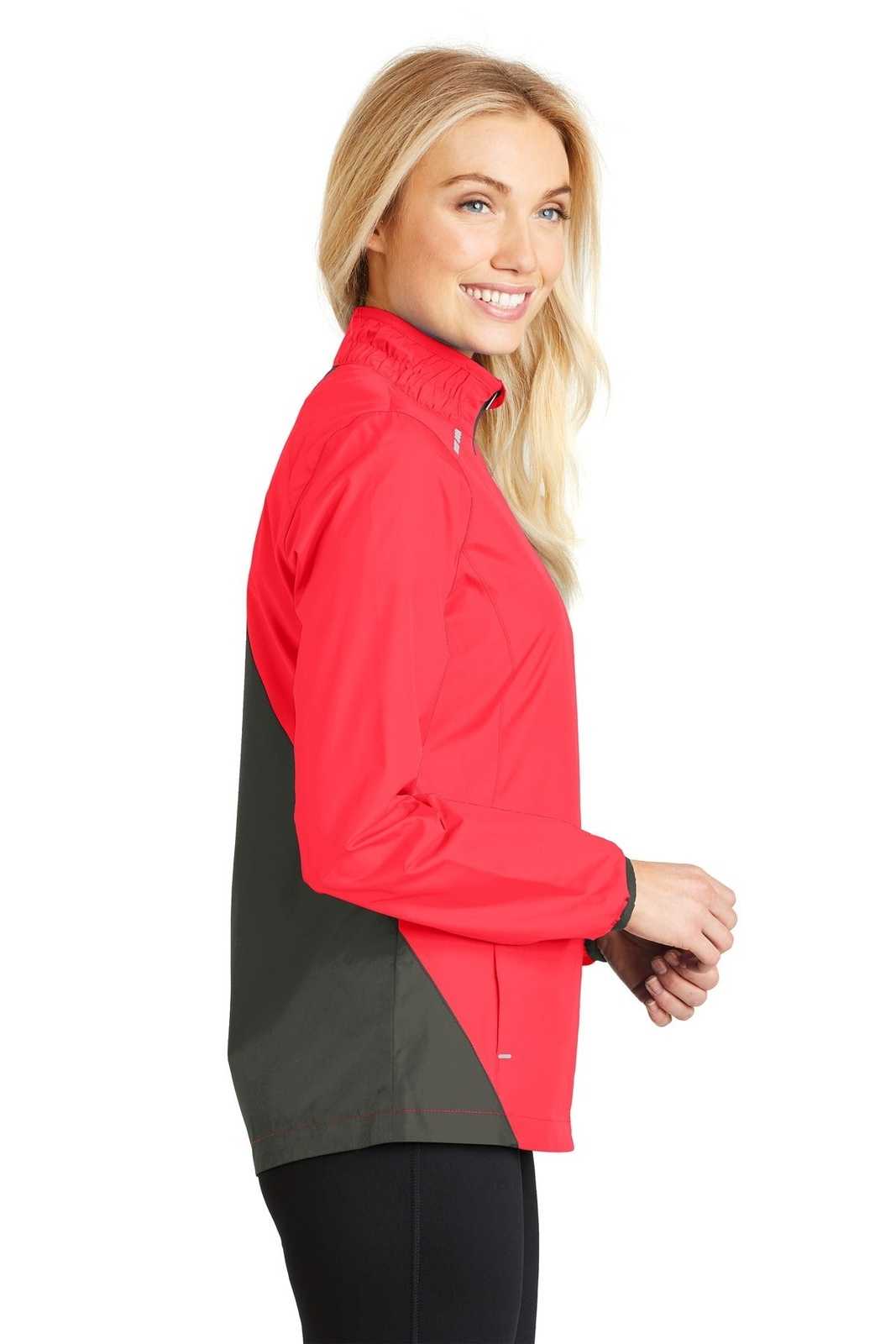 Port Authority L345 Ladies Zephyr Reflective Hit Full-Zip Jacket - Hot Coral Gray Steel - HIT a Double - 3