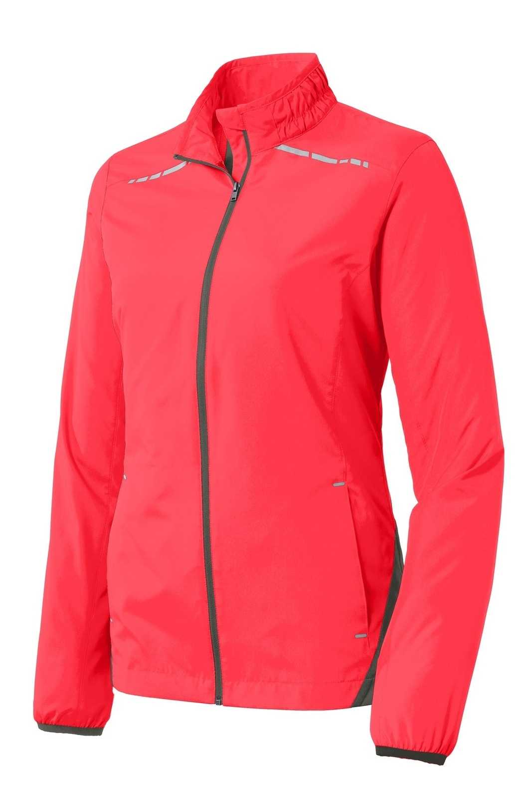 Port Authority L345 Ladies Zephyr Reflective Hit Full-Zip Jacket - Hot Coral Gray Steel - HIT a Double - 5