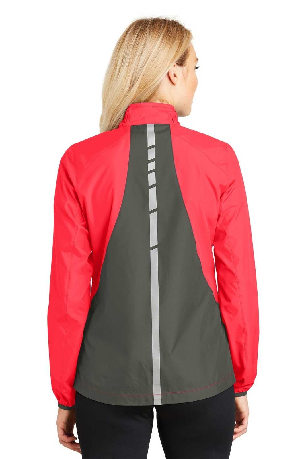 Port Authority L345 Ladies Zephyr Reflective Hit Full-Zip Jacket - Hot Coral Gray Steel - HIT a Double - 2