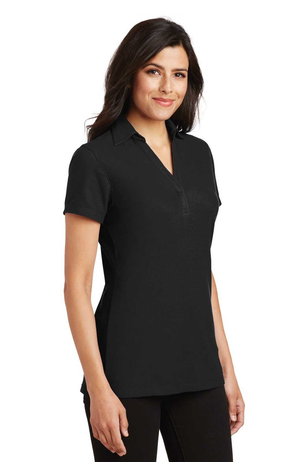 Port Authority L5001 Ladies Silk Touch Y-Neck Polo - Black - HIT a Double - 4