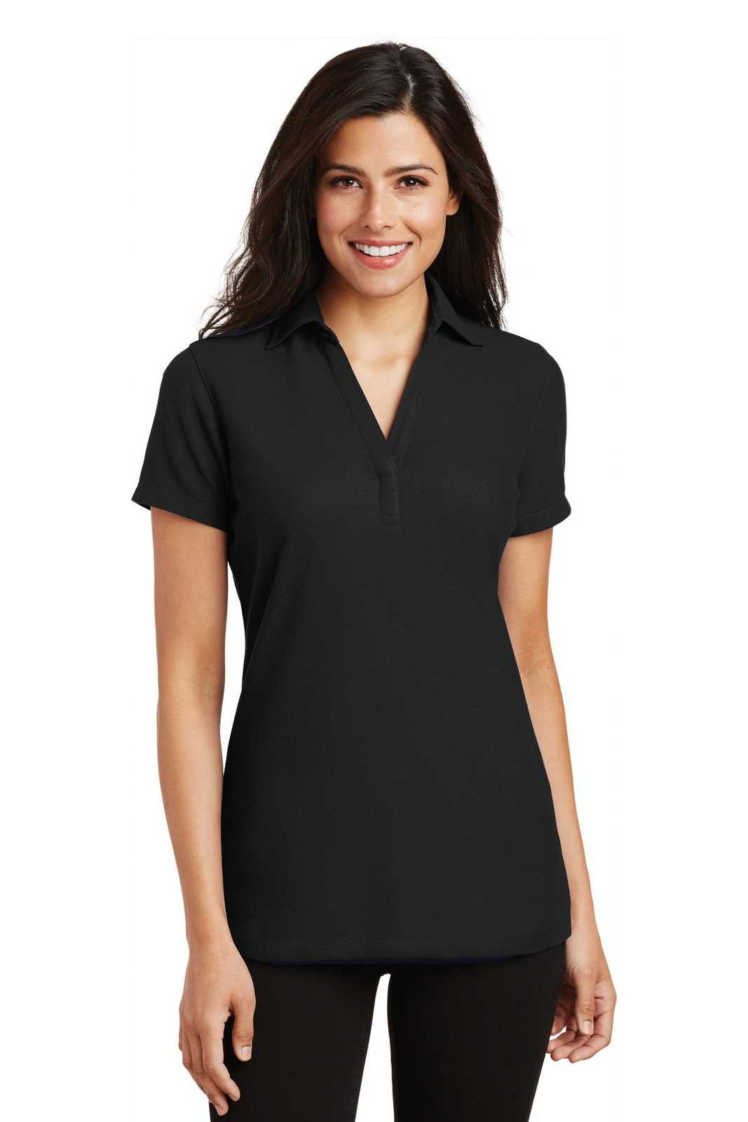 Port Authority L5001 Ladies Silk Touch Y-Neck Polo - Black - HIT a Double - 1