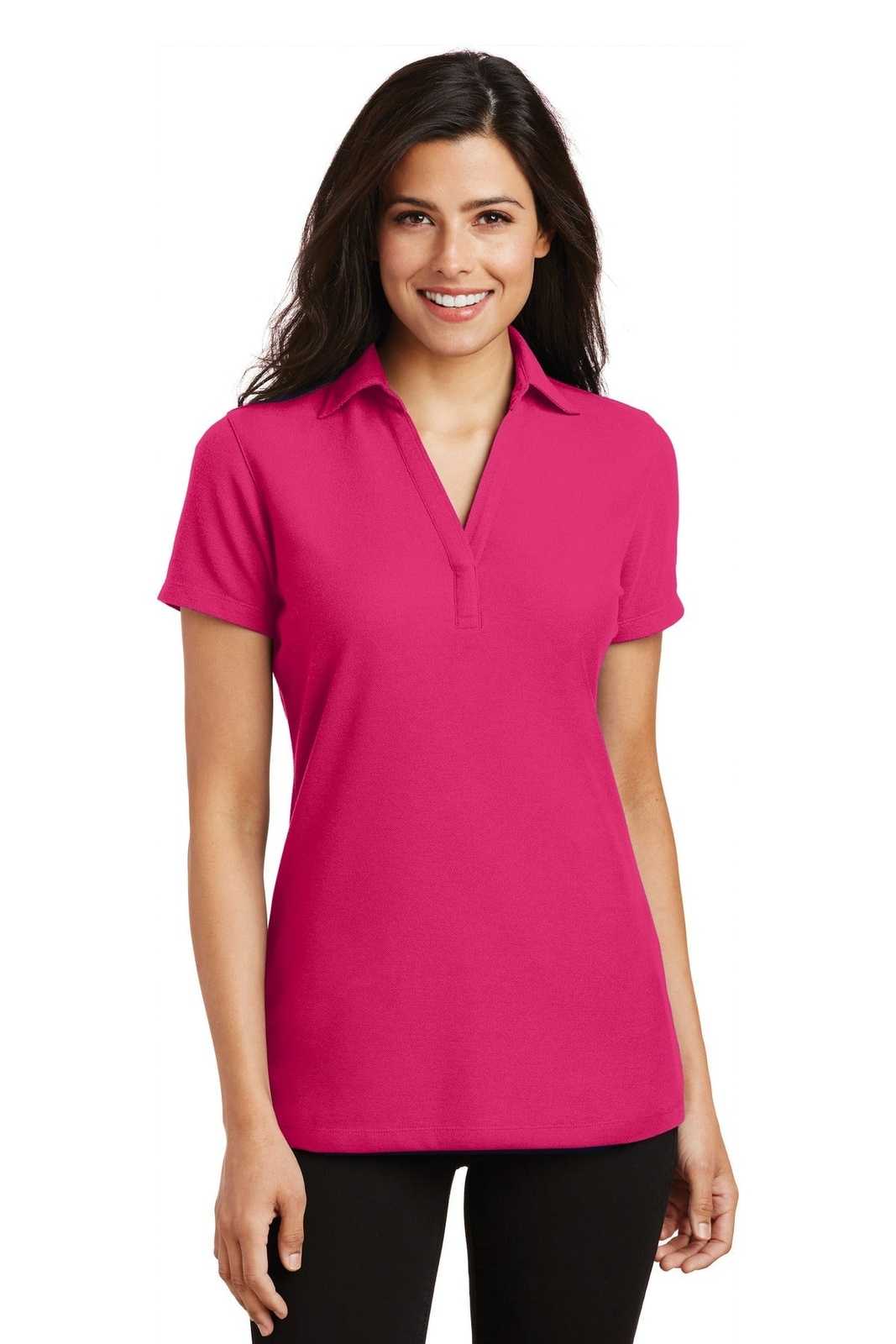 Port Authority L5001 Ladies Silk Touch Y-Neck Polo - Pink Raspberry - HIT a Double - 1