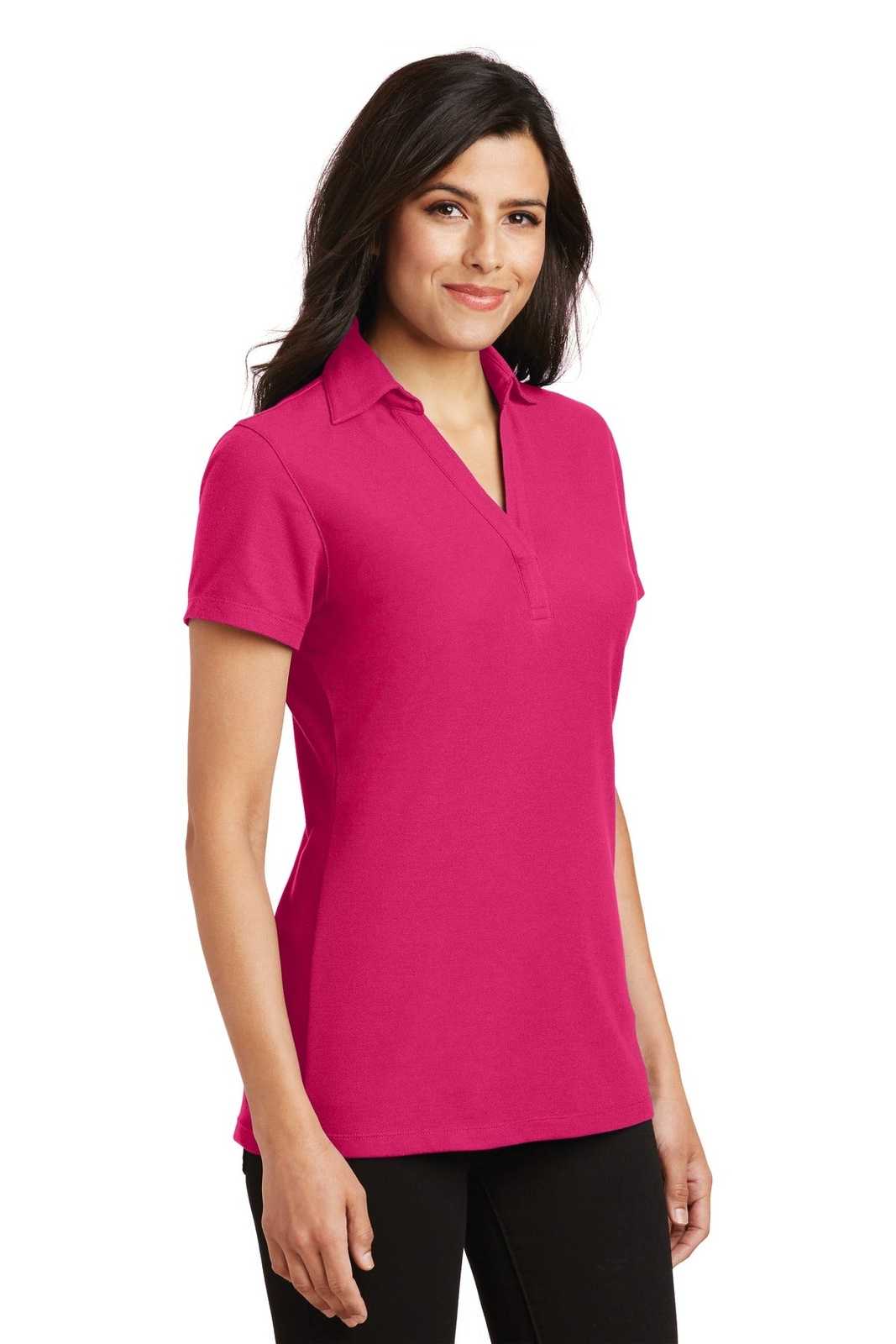 Port Authority L5001 Ladies Silk Touch Y-Neck Polo - Pink Raspberry - HIT a Double - 4