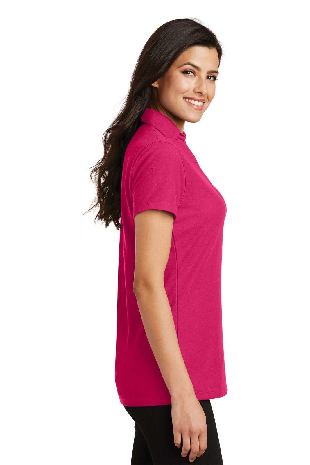 Port Authority L5001 Ladies Silk Touch Y-Neck Polo - Pink Raspberry - HIT a Double - 3
