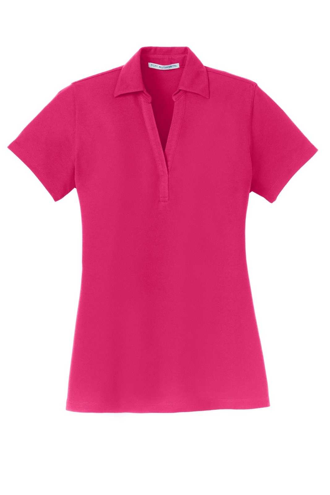 Port Authority L5001 Ladies Silk Touch Y-Neck Polo - Pink Raspberry - HIT a Double - 5