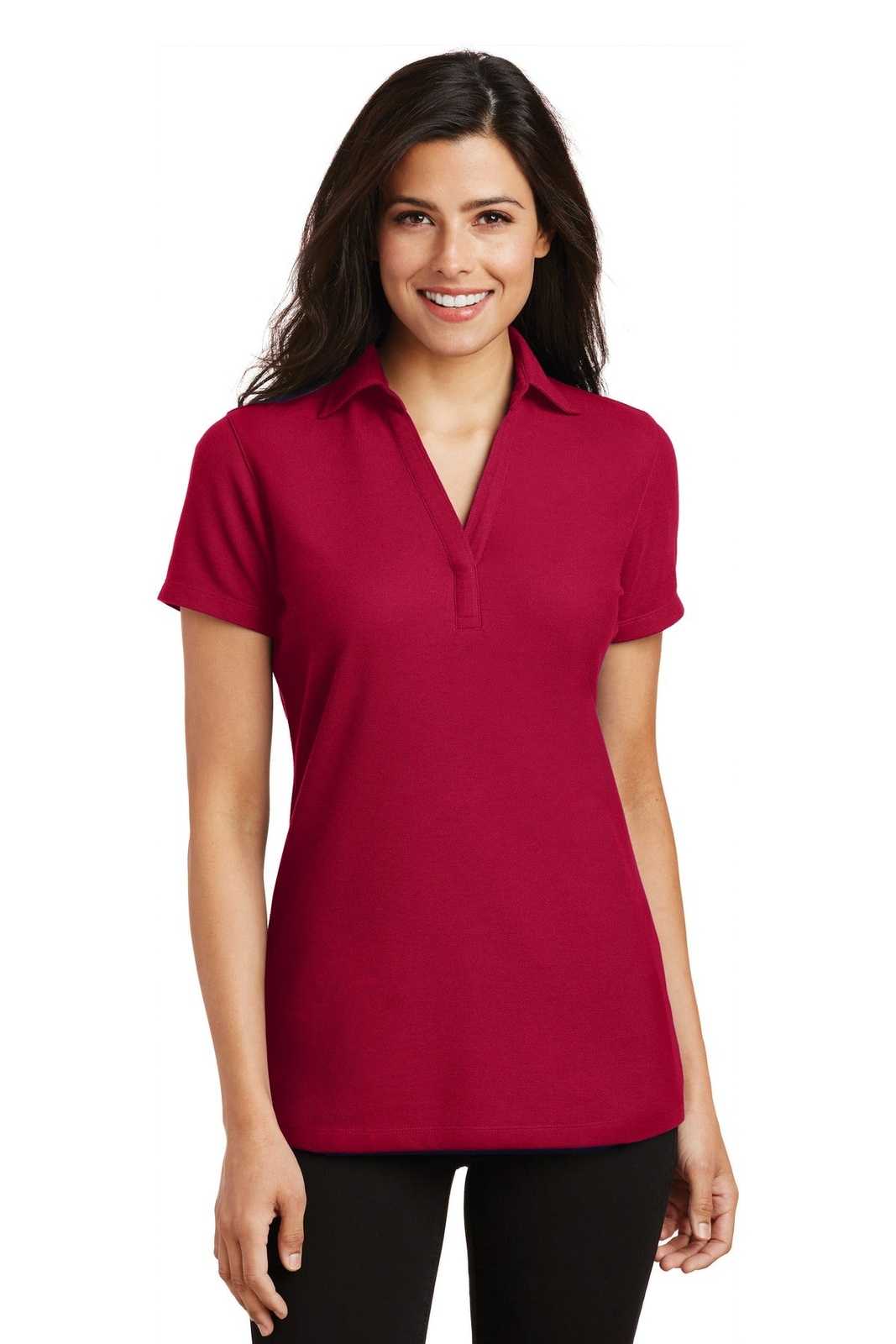 Port Authority L5001 Ladies Silk Touch Y-Neck Polo - Red - HIT a Double - 1