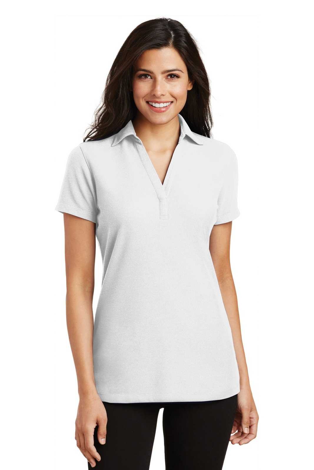 Port Authority L5001 Ladies Silk Touch Y-Neck Polo - White - HIT a Double - 1