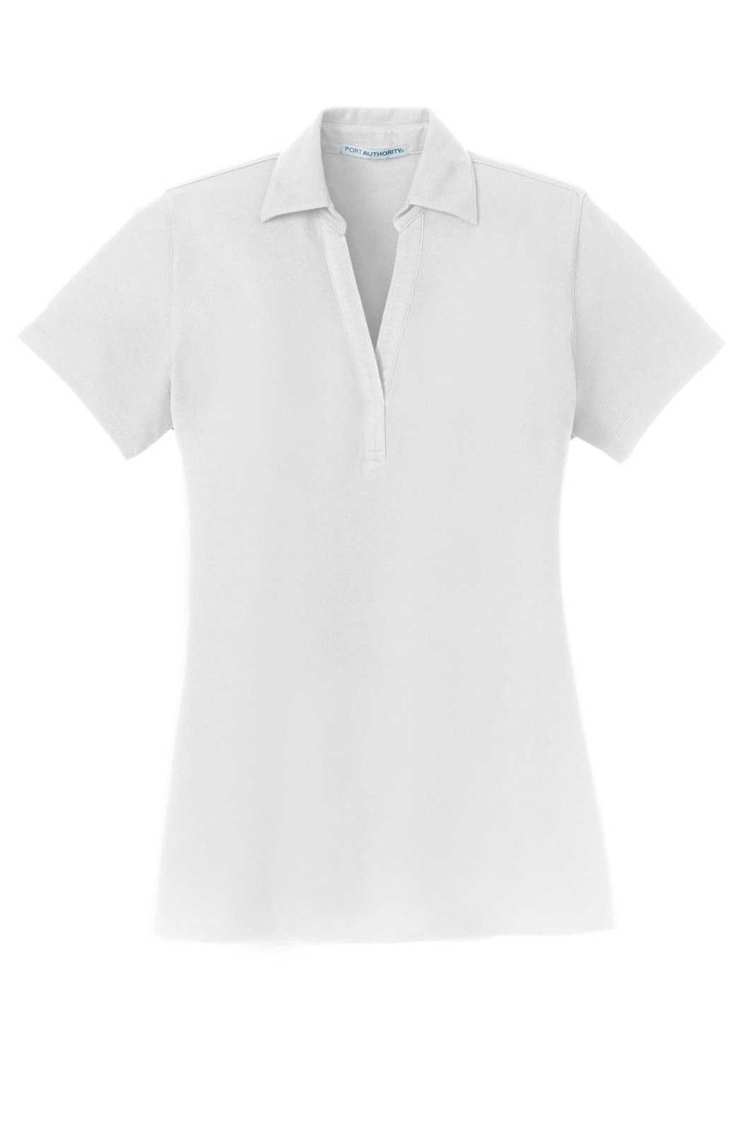 Port Authority L5001 Ladies Silk Touch Y-Neck Polo - White - HIT a Double - 5