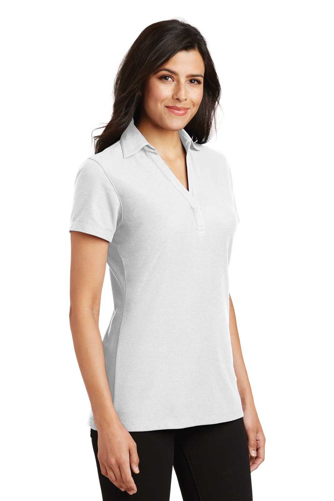 Port Authority L5001 Ladies Silk Touch Y-Neck Polo - White - HIT a Double - 4