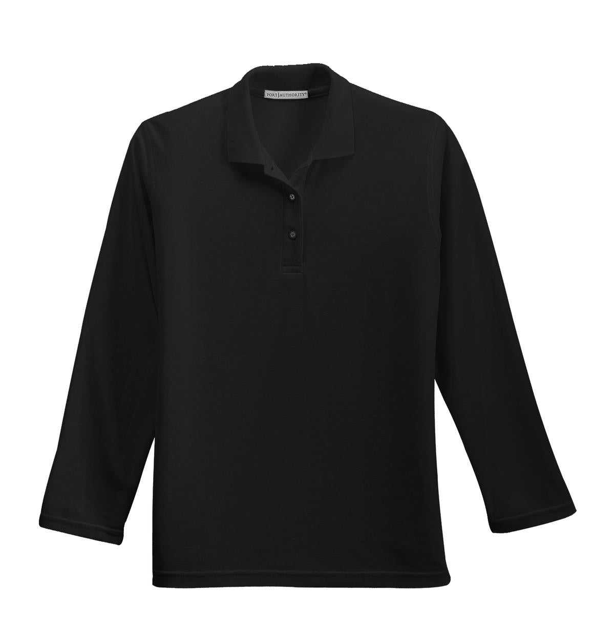 Port Authority L500LS Ladies Silk Touch Long Sleeve Polo - Black - HIT a Double - 5