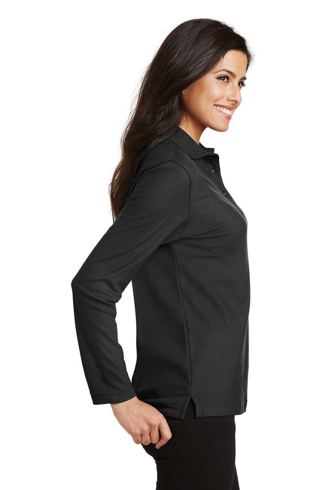 Port Authority L500LS Ladies Silk Touch Long Sleeve Polo - Black - HIT a Double - 3