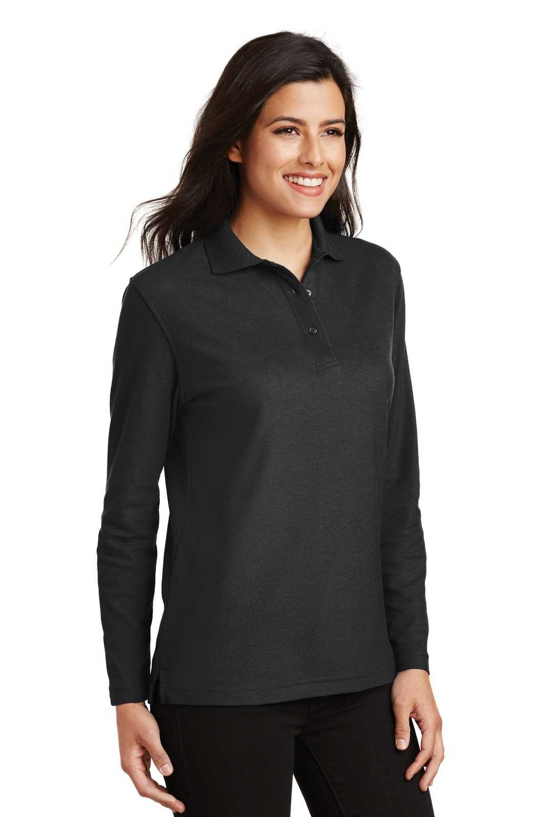 Port Authority L500LS Ladies Silk Touch Long Sleeve Polo - Black - HIT a Double - 4