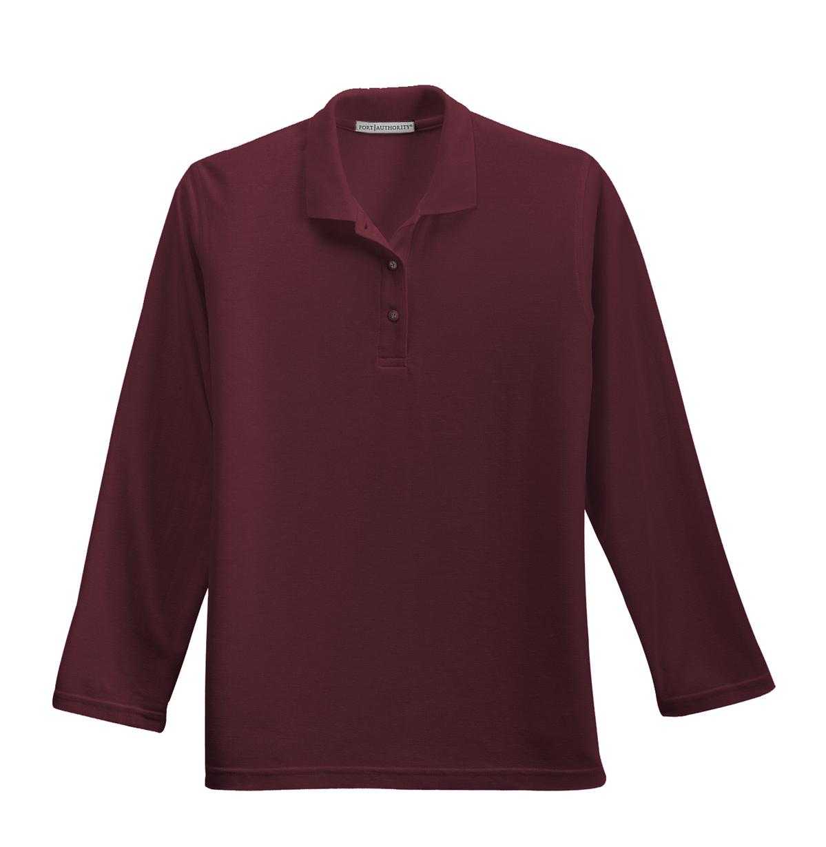 Port Authority L500LS Ladies Silk Touch Long Sleeve Polo - Burgundy - HIT a Double - 5