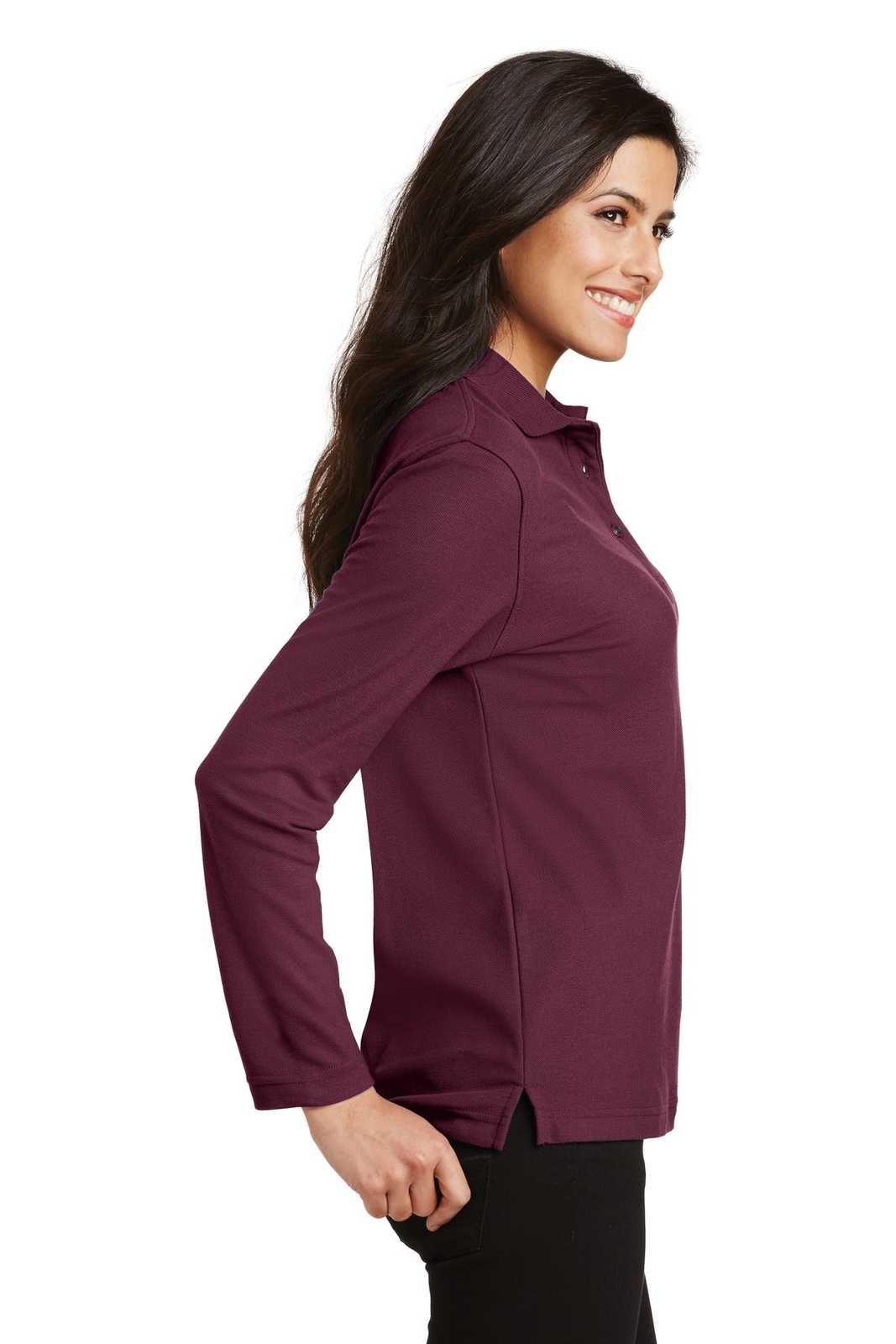 Port Authority L500LS Ladies Silk Touch Long Sleeve Polo - Burgundy - HIT a Double - 3