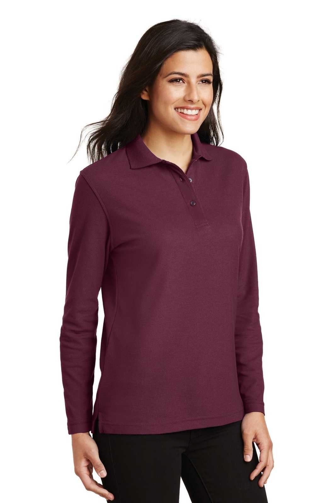 Port Authority L500LS Ladies Silk Touch Long Sleeve Polo - Burgundy - HIT a Double - 4