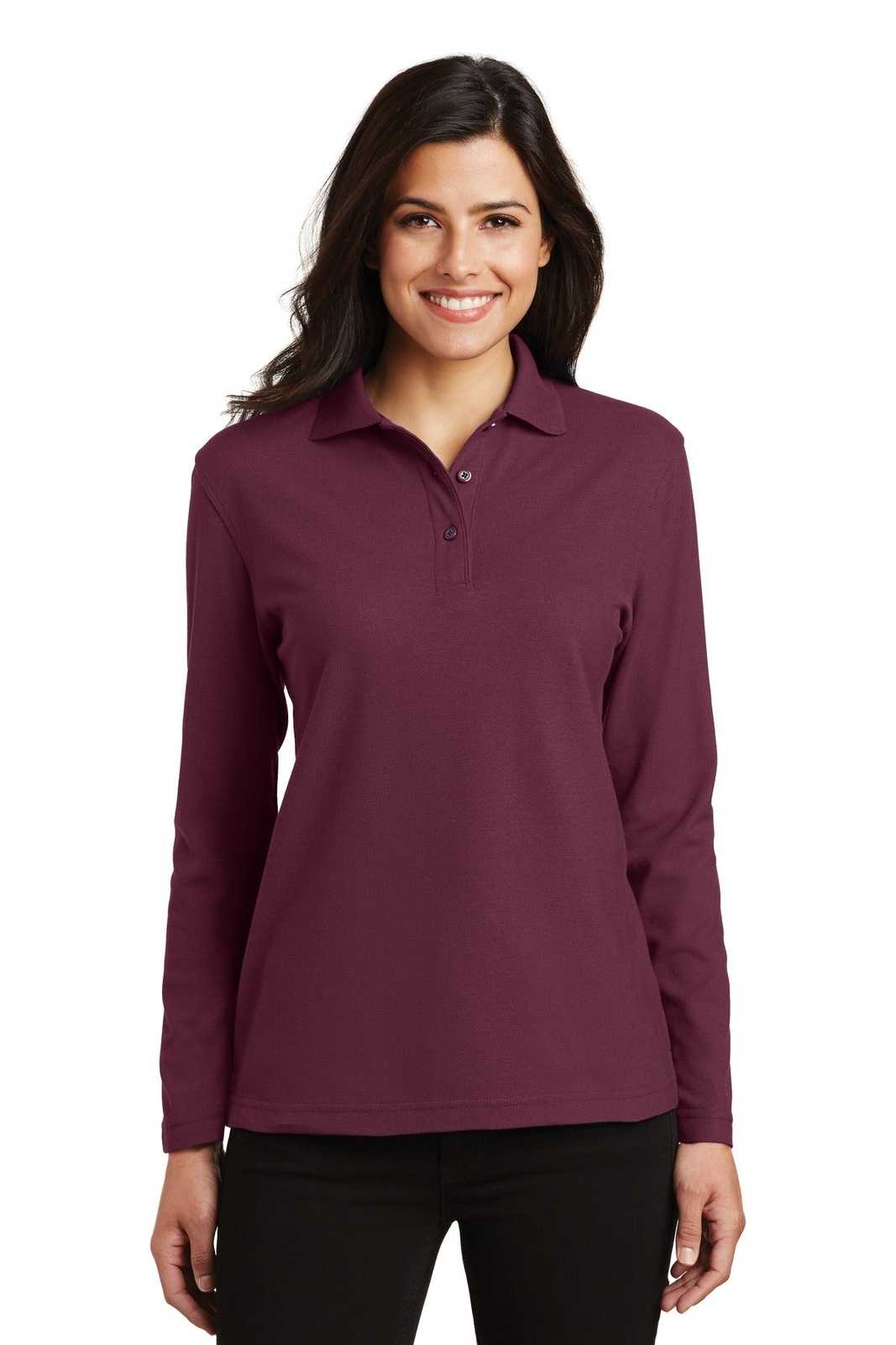 Port Authority L500LS Ladies Silk Touch Long Sleeve Polo - Burgundy - HIT a Double - 1