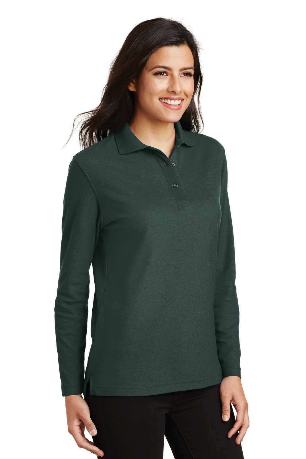 Port Authority L500LS Ladies Silk Touch Long Sleeve Polo - Dark Green - HIT a Double - 4
