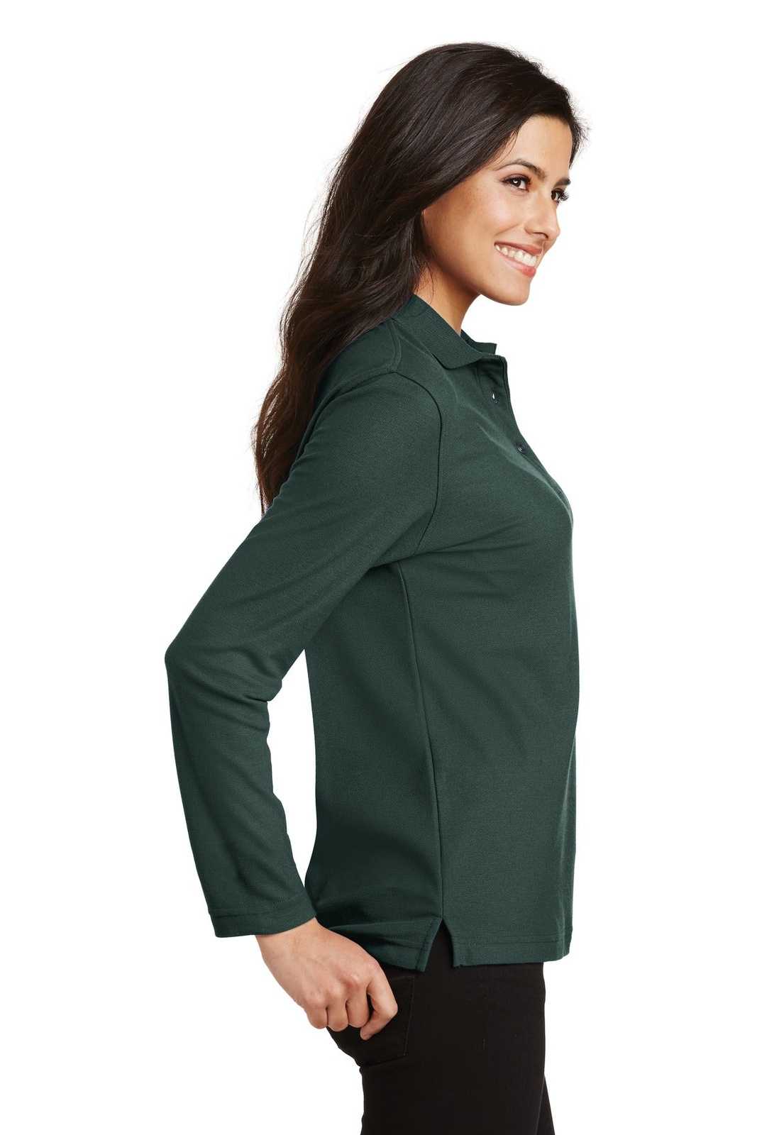 Port Authority L500LS Ladies Silk Touch Long Sleeve Polo - Dark Green - HIT a Double - 3