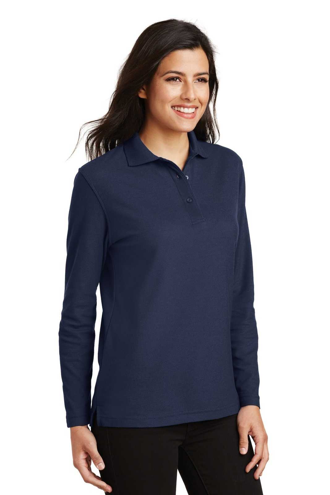 Port Authority L500LS Ladies Silk Touch Long Sleeve Polo - Navy - HIT a Double - 4