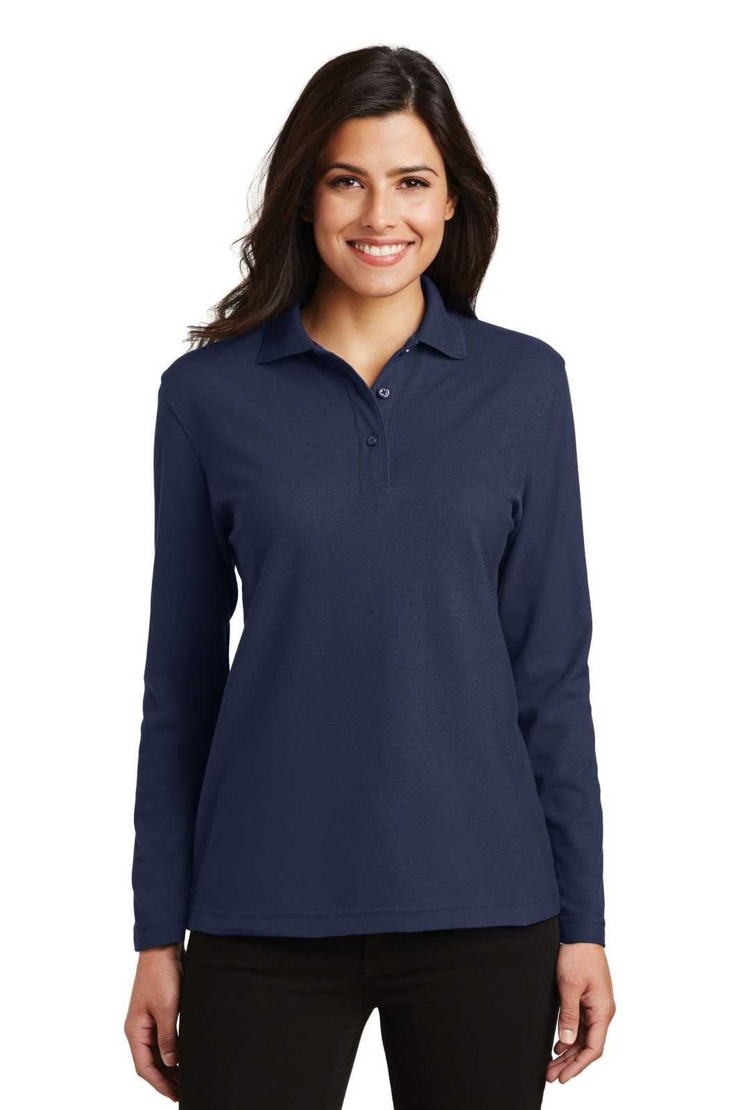 Port Authority L500LS Ladies Silk Touch Long Sleeve Polo - Navy - HIT a Double - 1