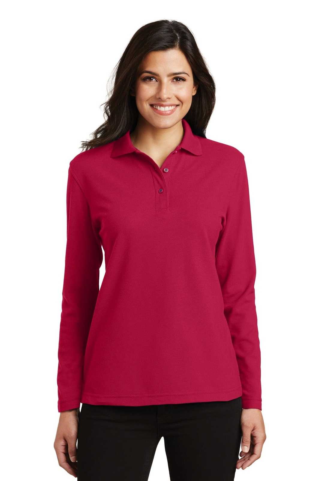 Port Authority L500LS Ladies Silk Touch Long Sleeve Polo - Red - HIT a Double - 1