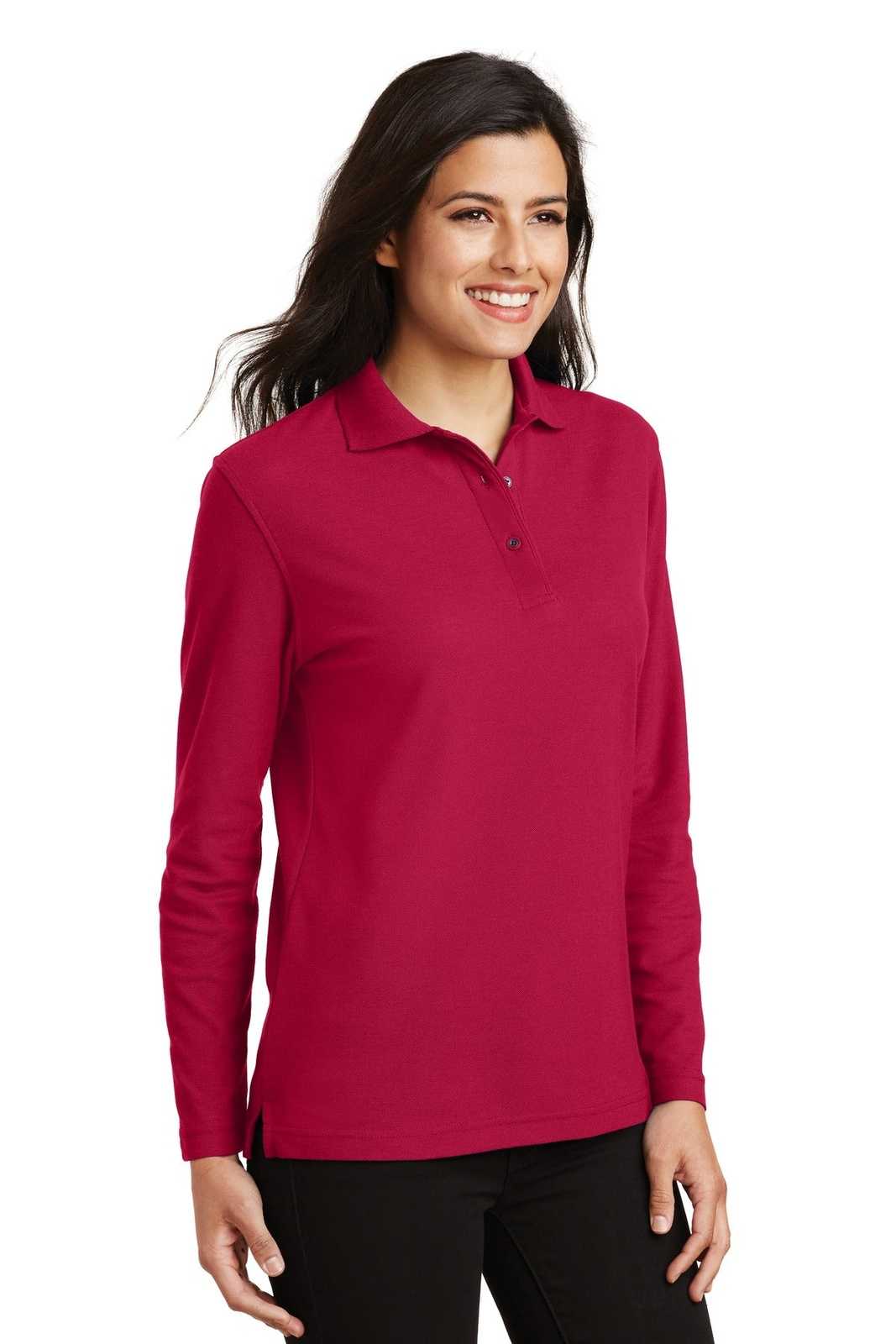 Port Authority L500LS Ladies Silk Touch Long Sleeve Polo - Red - HIT a Double - 4