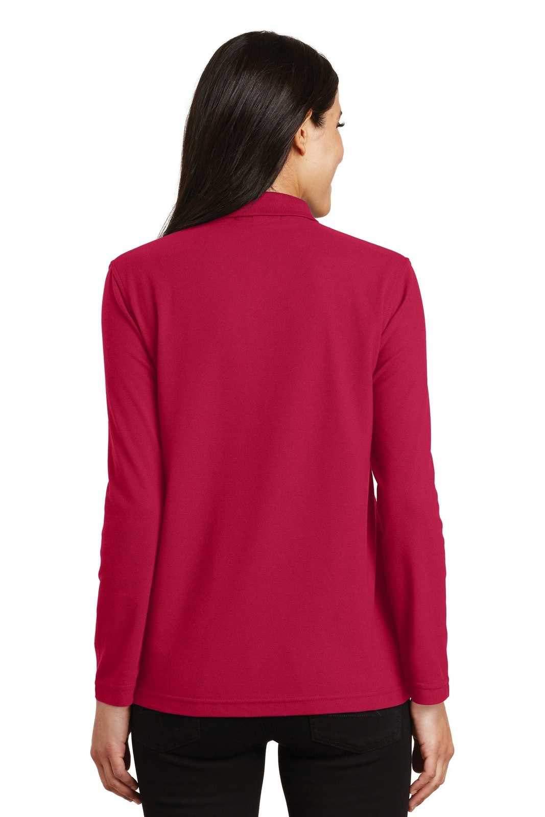 Port Authority L500LS Ladies Silk Touch Long Sleeve Polo - Red - HIT a Double - 2
