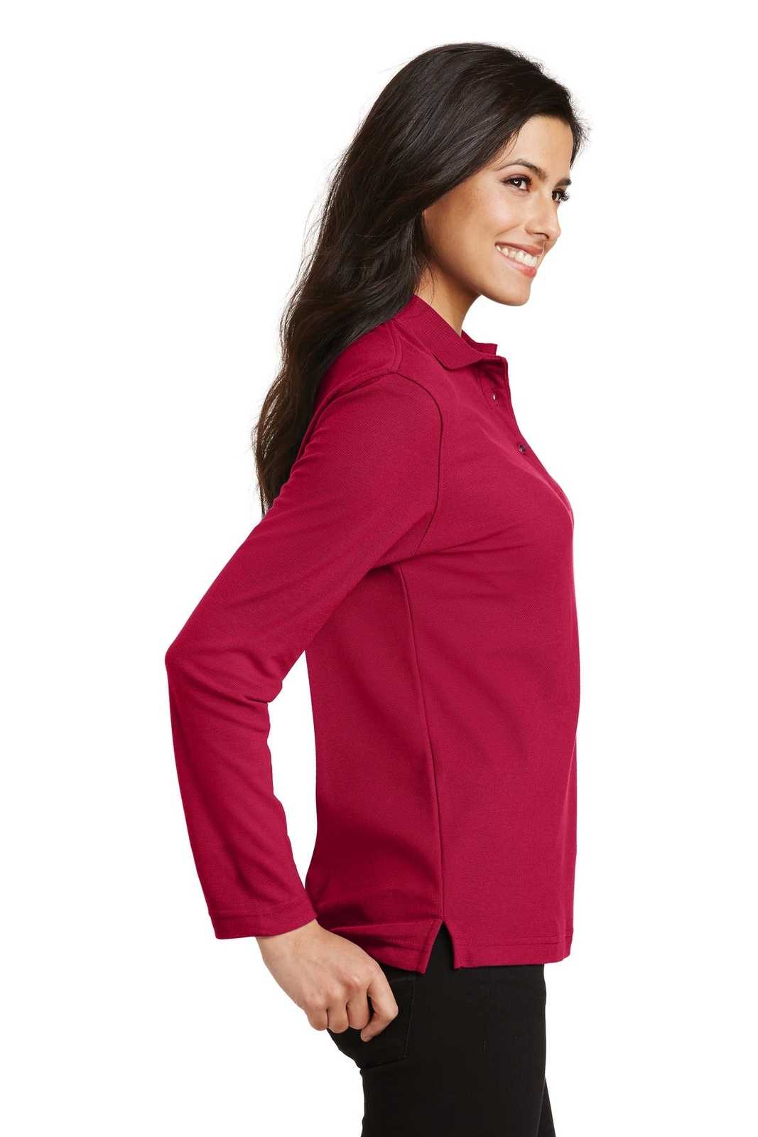 Port Authority L500LS Ladies Silk Touch Long Sleeve Polo - Red - HIT a Double - 3