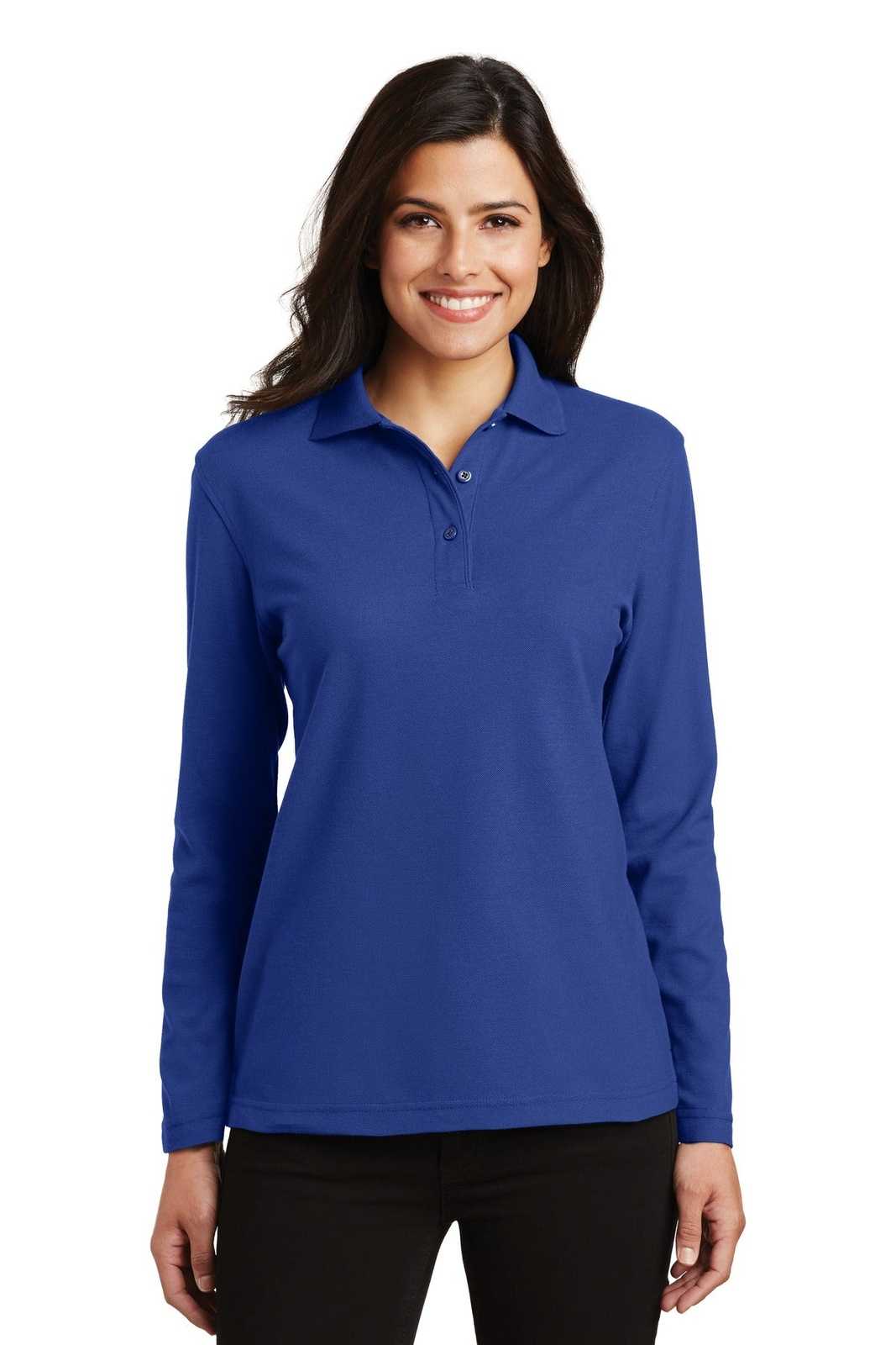 Port Authority L500LS Ladies Silk Touch Long Sleeve Polo - Royal - HIT a Double - 1
