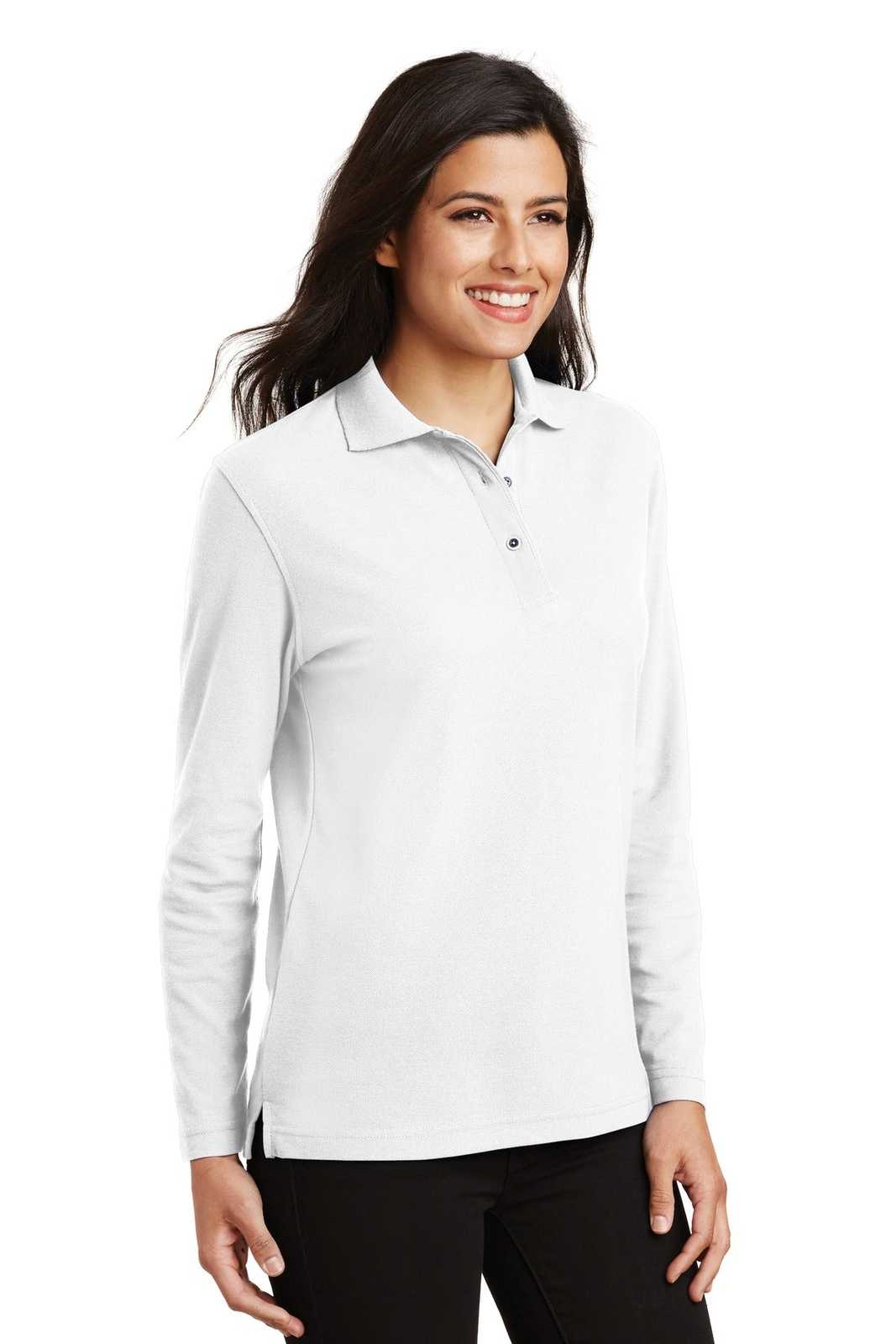 Port Authority L500LS Ladies Silk Touch Long Sleeve Polo - White - HIT a Double - 4