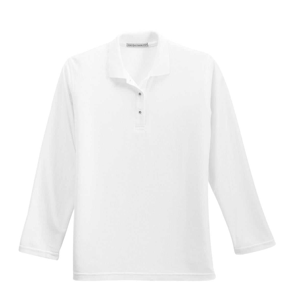 Port Authority L500LS Ladies Silk Touch Long Sleeve Polo - White - HIT a Double - 5