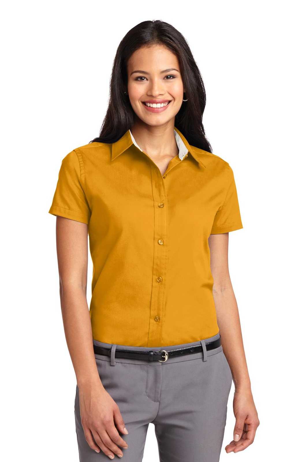 Port Authority L508 Ladies Short Sleeve Easy Care Shirt - Athletic Gold Light Stone - HIT a Double - 1