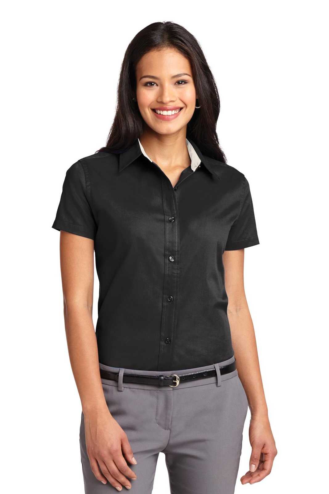 Port Authority L508 Ladies Short Sleeve Easy Care Shirt - Black Light Stone - HIT a Double - 1