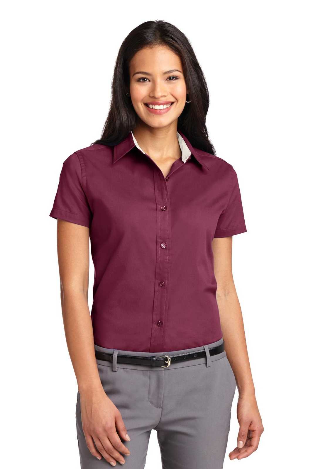 Port Authority L508 Ladies Short Sleeve Easy Care Shirt - Burgundy Light Stone - HIT a Double - 1