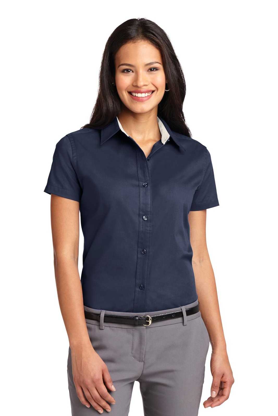 Port Authority L508 Ladies Short Sleeve Easy Care Shirt - Navy Light Stone - HIT a Double - 1