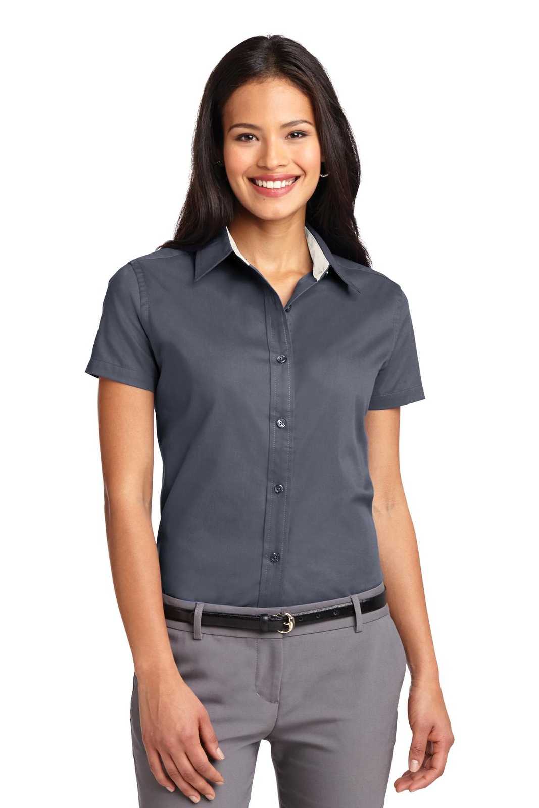 Port Authority L508 Ladies Short Sleeve Easy Care Shirt - Steel Gray Light Stone - HIT a Double - 1