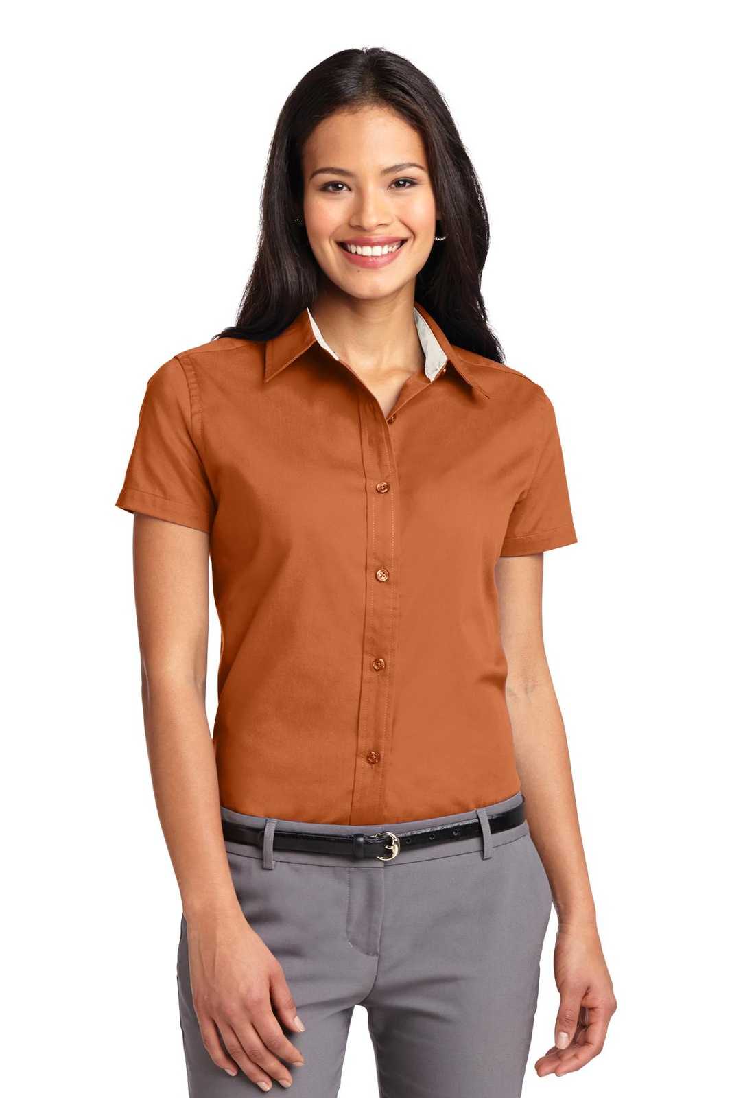 Port Authority L508 Ladies Short Sleeve Easy Care Shirt - Texas Orange Light Stone - HIT a Double - 1