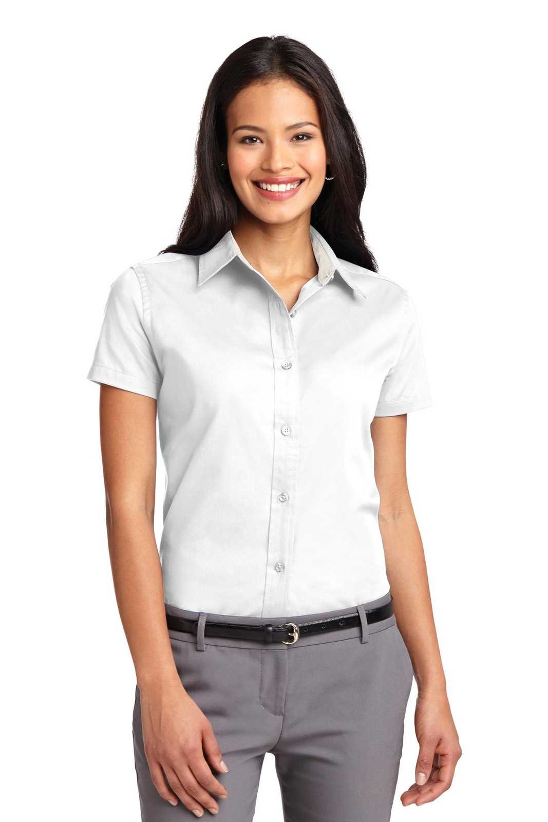 Port Authority L508 Ladies Short Sleeve Easy Care Shirt - White Light Stone - HIT a Double - 1
