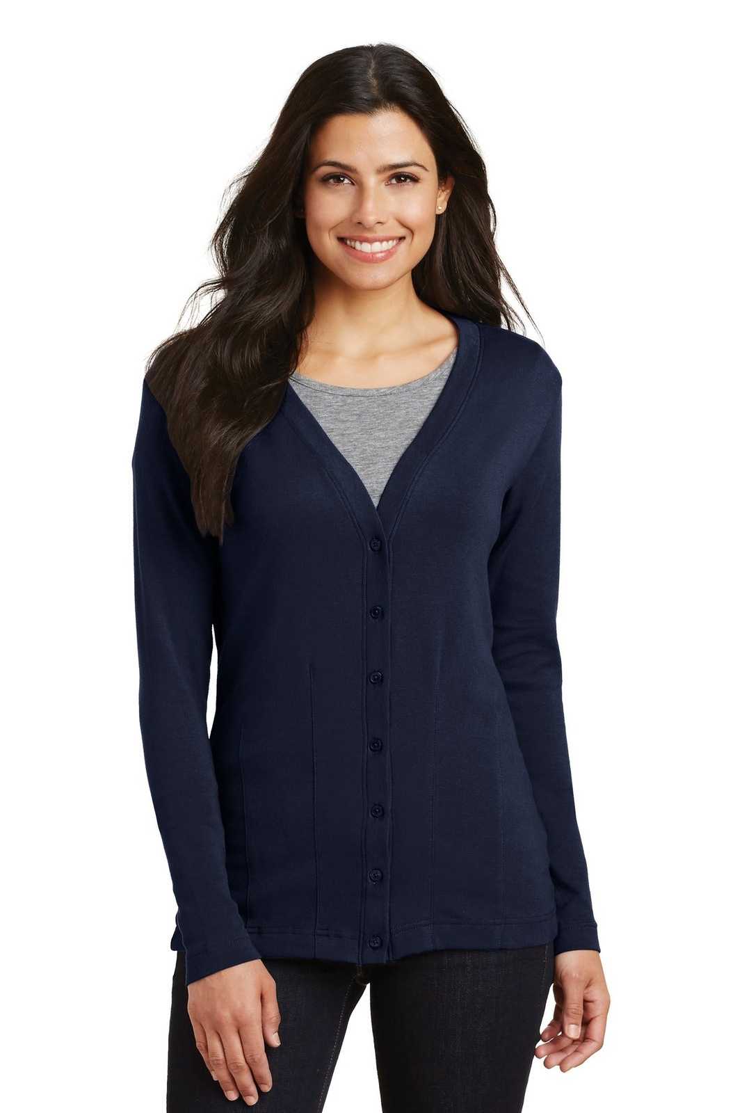 Port Authority L515 Ladies Modern Stretch Cotton Cardigan - True Navy - HIT a Double - 1
