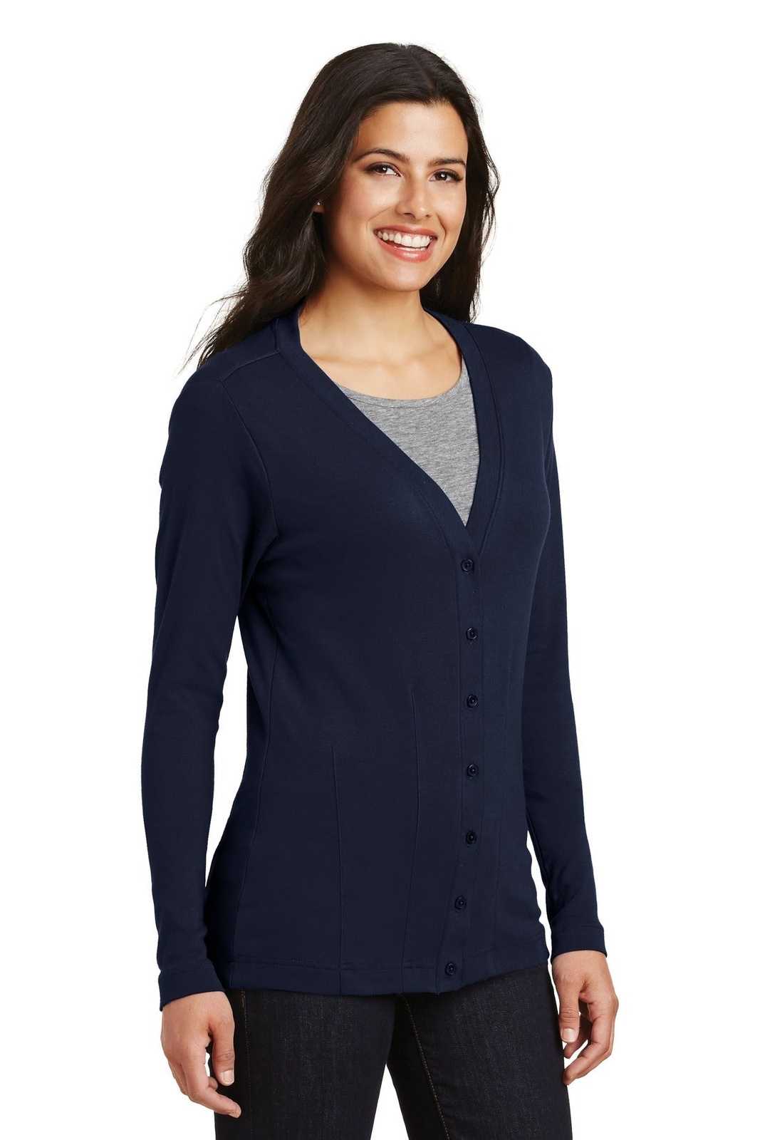 Port Authority L515 Ladies Modern Stretch Cotton Cardigan - True Navy - HIT a Double - 4
